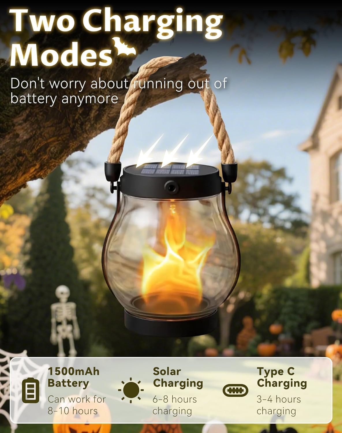 Kaliqo Solar Lanterns Outdoor Lights, Hemp Rope Flame Lights, Dancing Flame Solar Lights,It is Suitable for Outdoor Camping, Home Garden Decoration, Etc. (1)