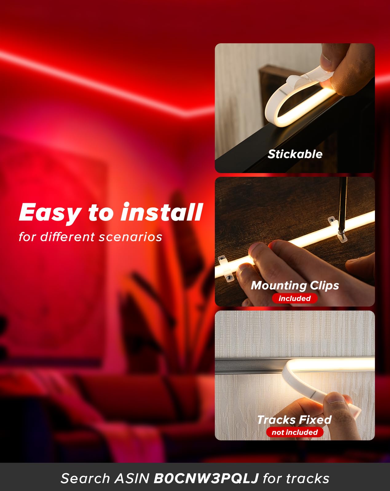Shine Decor Cob Led Rope Light Ac 120V  800Lm Ultra Bright  Ip65 Waterproof Cold-Resistant Etl Neon Strip  No Driver Tape Lighting For Home Commercial 10X4.5Mm  Red  16.4Ft