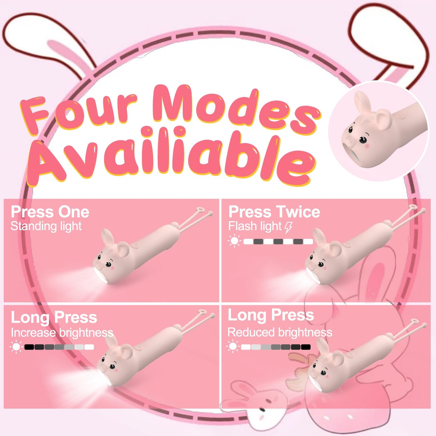 Tremdwoto Toddler Flashlight  Cute Bunny Kids Flashlight For Girls & Boys  Rechargeable Led Flashlight For Camping & Outdoor Adventures  Ideal Christmas Gift For Children