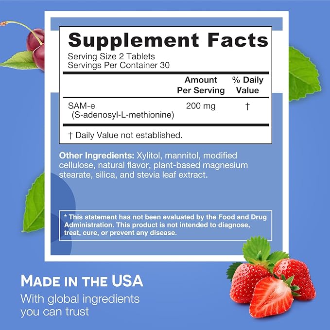 EZ Melts Dissolvable SAM-e Supplement 200 mg, Sugar-Free, 1-Month Supply