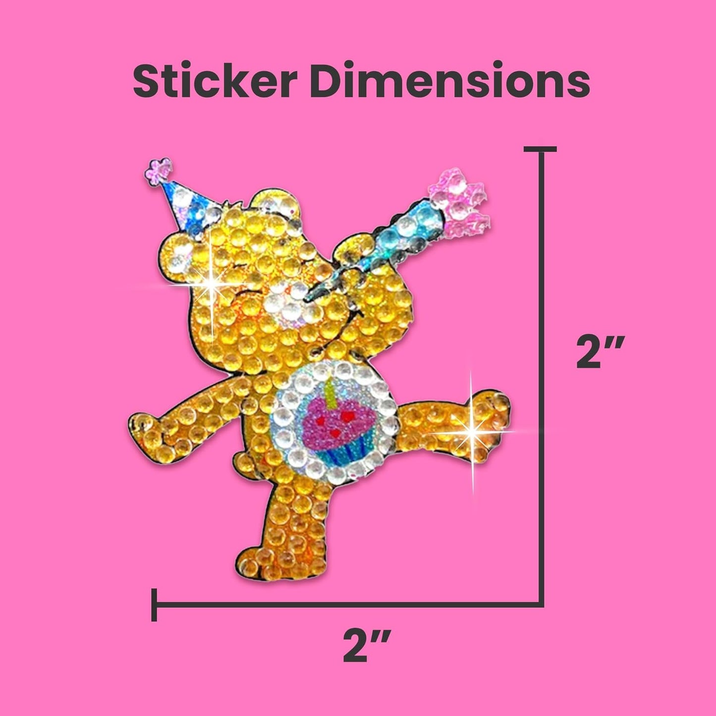 StickerBeans® Rhinestone Stickers - Care Bear II Collection 4-Pack, 2” x 2” Each, Unique Sparkly Cut-to-Shape for Collecting, Trading, Decorating Laptops, Phone Cases, Scrapbooks for Kids & Teens