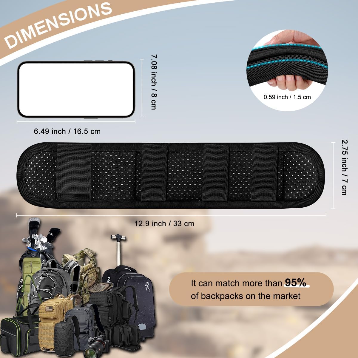 ZINZ 2-Pack Universal Shoulder Pad with Ultra Thick Cushion for Bag Luggage Bag Crossbody, Plus Long & Anti-Slip & Breathable,Black