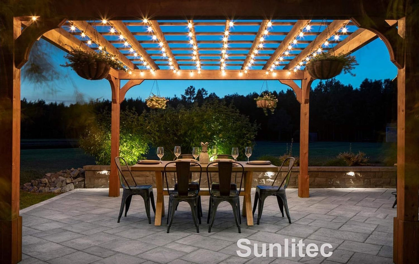 Sunlitec Solar String Lights - Waterproof LED Umbrella Lights, 30 Bulbs, 50 FT, Warm White, Model ST-3050 for Indoor/Outdoor Decor