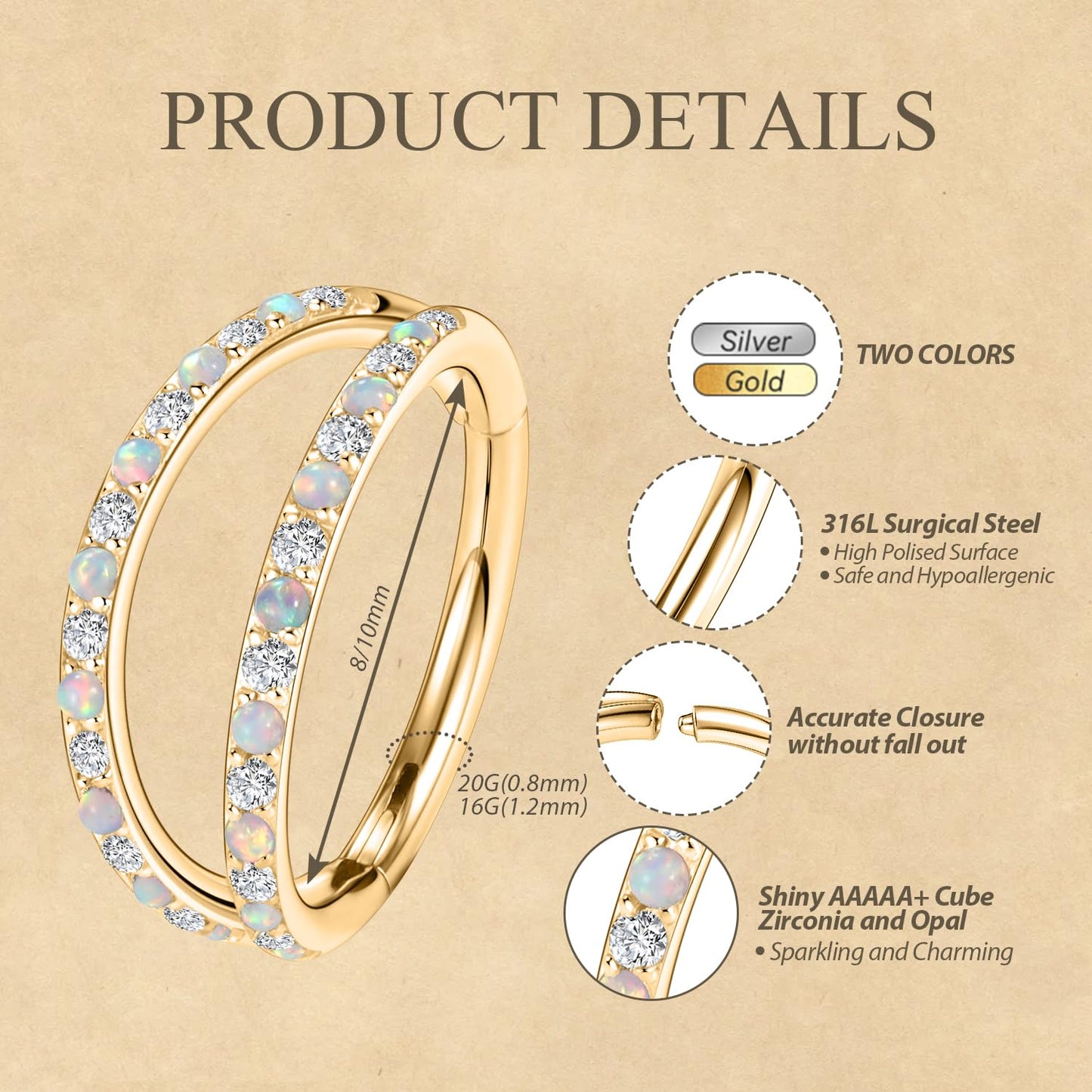 FUNLMO Double Septum Nose Ring 16G Helix Daith Cartilage Conch Lobe Piercing Jewelry Septum Jewelry Cartilage Earring Hoop Surgi