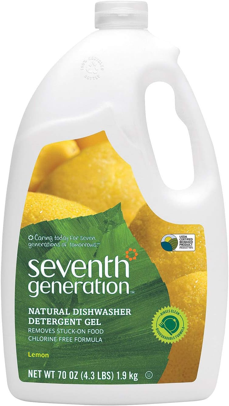 Seventh Generation 22831CT Natural Automatic Dishwasher Gel, Lemon, Jumbo 70 oz Bottle, 6/CT
