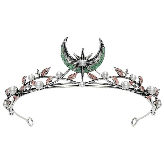 SWEETV Celestial Witch Crown for Women, Gothic Queen Crowns, Womens Dark Tiara Headband, Tiaras for Cosplay, Headpiece Hai...