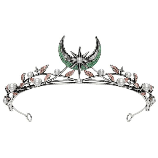 SWEETV Celestial Witch Crown for Women, Gothic Queen Crowns, Womens Dark Tiara Headband, Tiaras for Cosplay, Headpiece Hai...