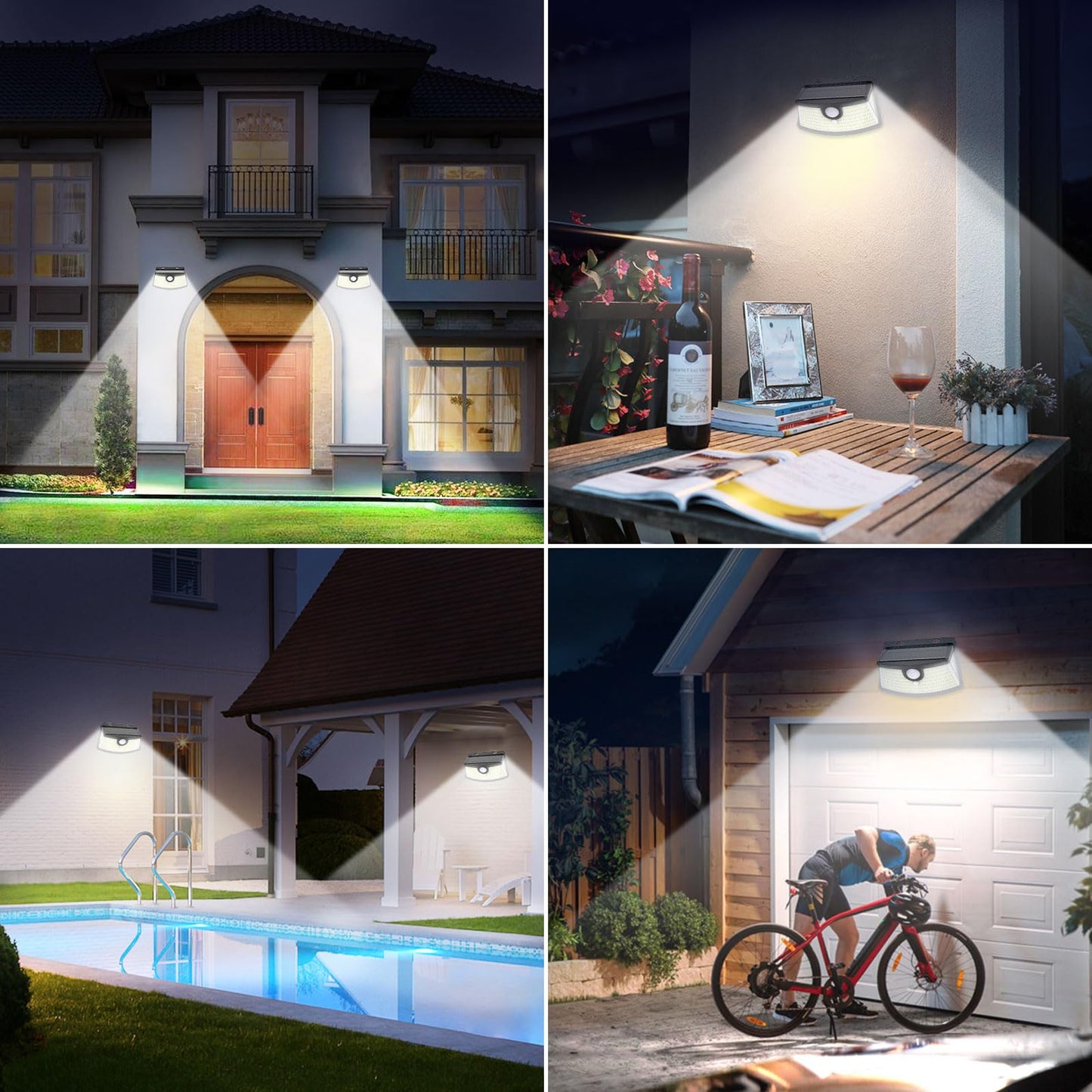 Aootek New Solar Motion Sensor Lights 120 LEDs with Lights Reflector,270° Wide Angle, IP65 Waterproof, Step Lights for Front Door, Yard, Garage, Deck (Black, Daylight White, 2-Pack)
