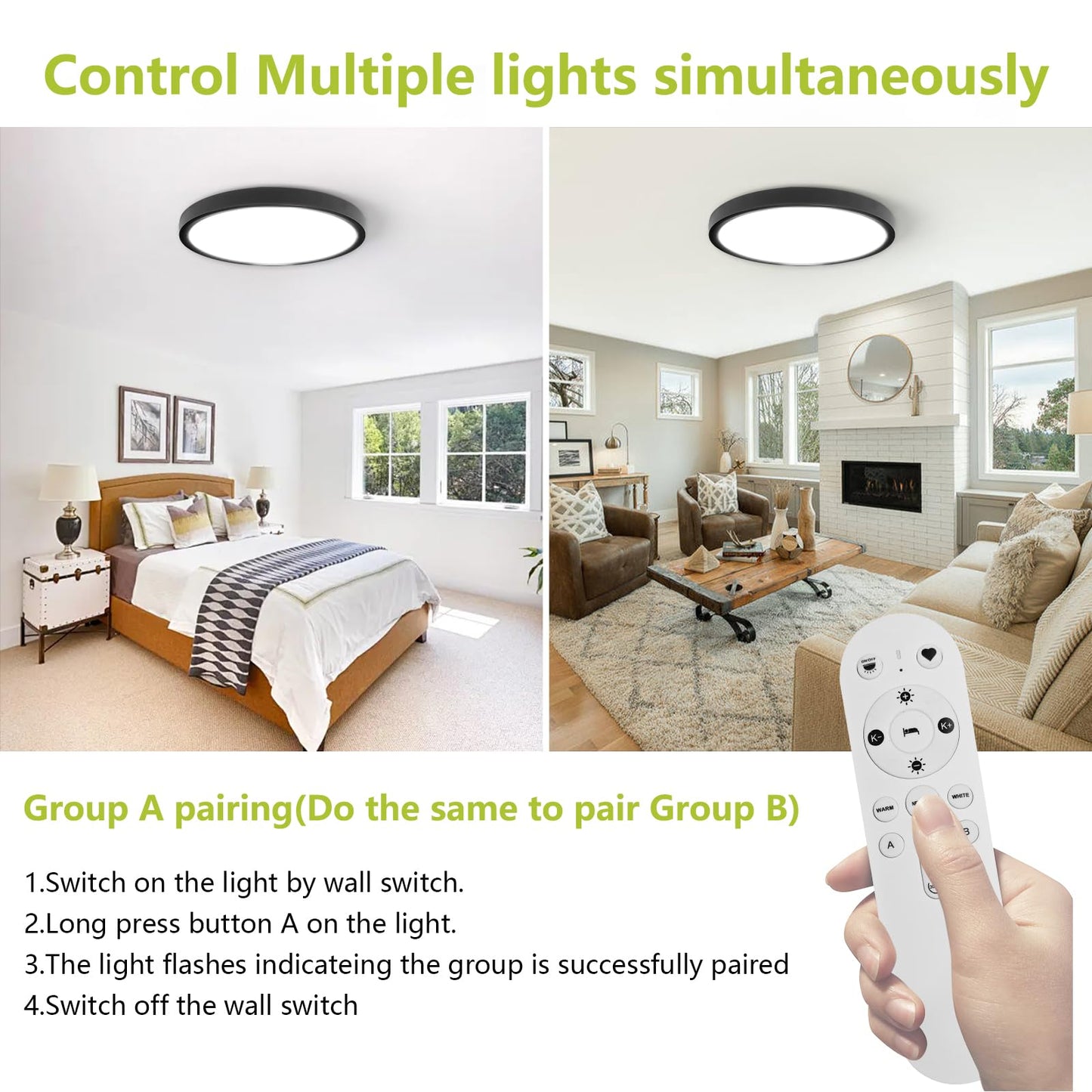 YELIOLED 20 Inch LED Flush Mount Ceiling Light, 42W 4200LM Dimmable, Color Temp 2700K-6500K, Remote Control, Black
