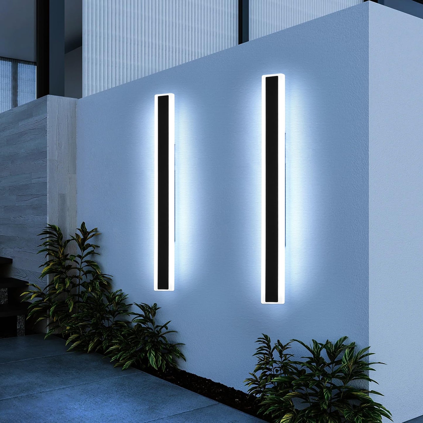 Mikeru 2Pack 57Inch Long Led Wall Light  6000K Cool White Modern Outdoor Wall Light Ip65 Waterproof Black Acrylic Porch Exterior Lighting Fixtures  Exterior Wall Mount Lights