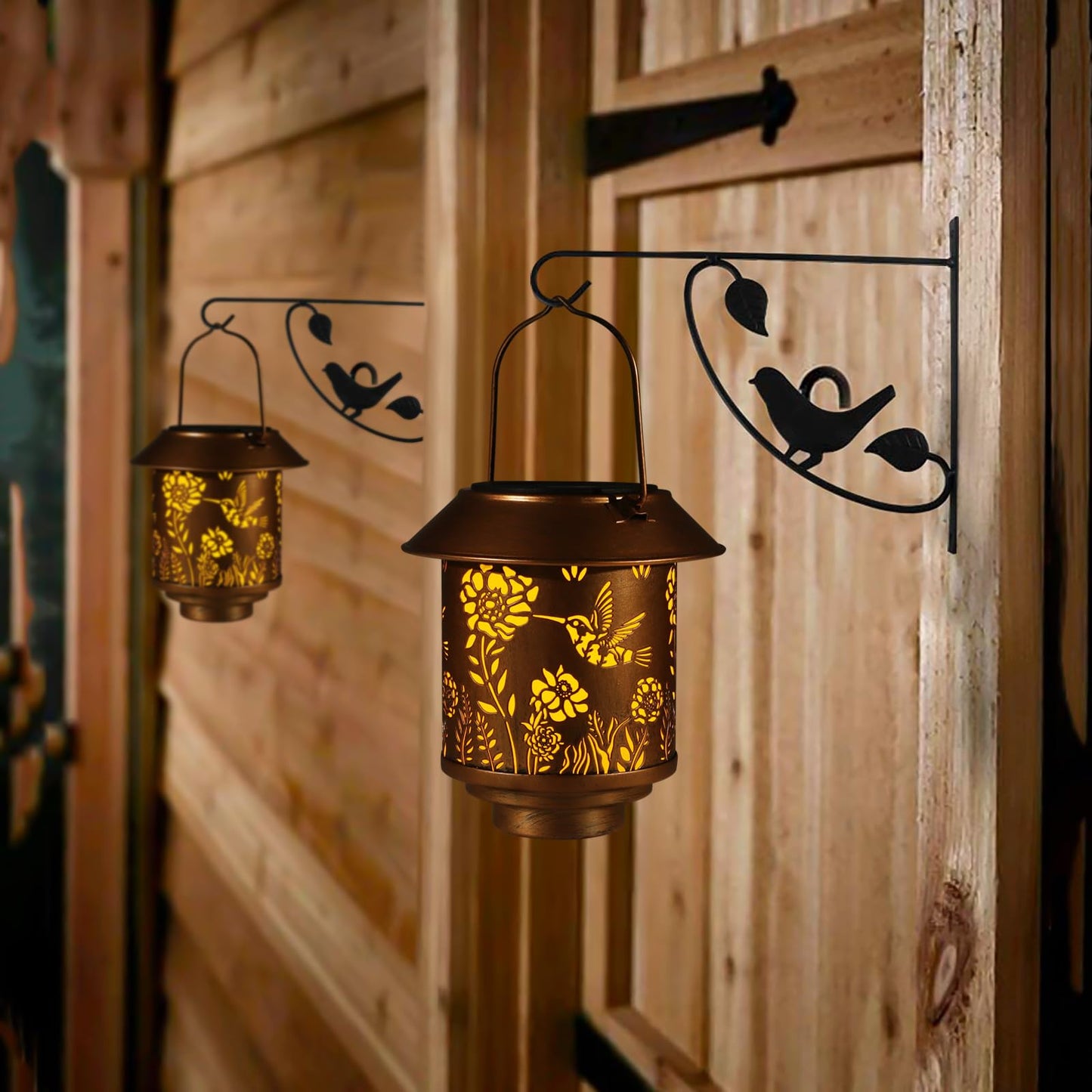 Solar Lantern Outdoor Hanging Lights Gifts For Women Mom Metal Garden Decor Outside Waterproof Led Lanterns For Patio(Hummingbird-2P)