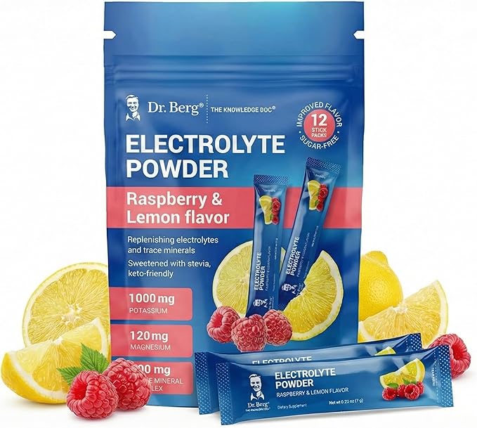 Dr. Berg (Improved Flavor) Sugar-Free Electrolyte Powder Packets with 1000 mg Potassium | Hydration Packets | Keto Electro...