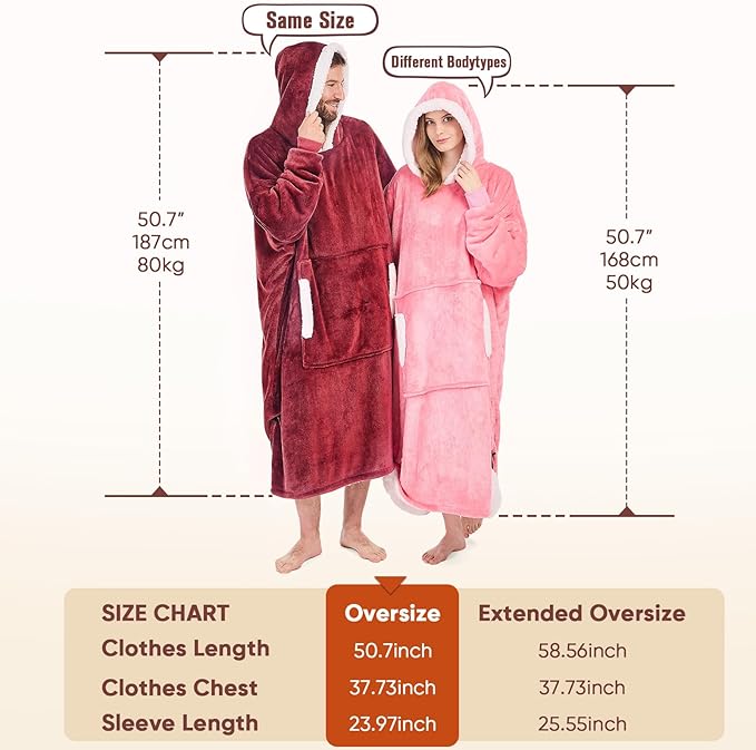 yescool Wearable Blanket Hoodie, Flannel Sherpa Fleece Blanket Sweatshirt for Adults Women Men,One Size Fits All