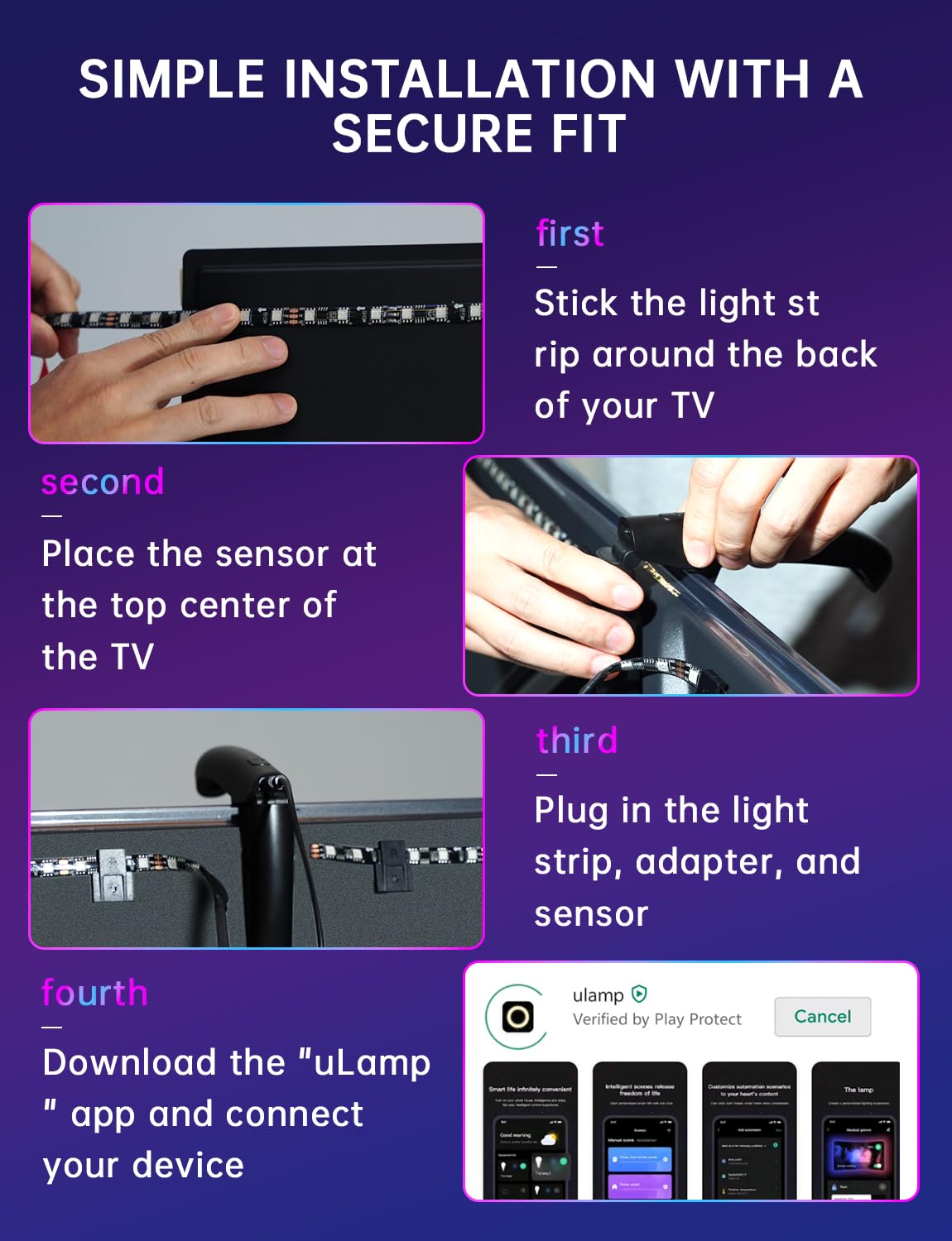 Qtu Tv Lights That Change With Tv  18Ft Led Lights For 75-85 Inch Tvs & Pc Monitors  Smart App Control Tv Backlight Sync To Screen  Usb-C Powered Rgb Led Strip Lighting