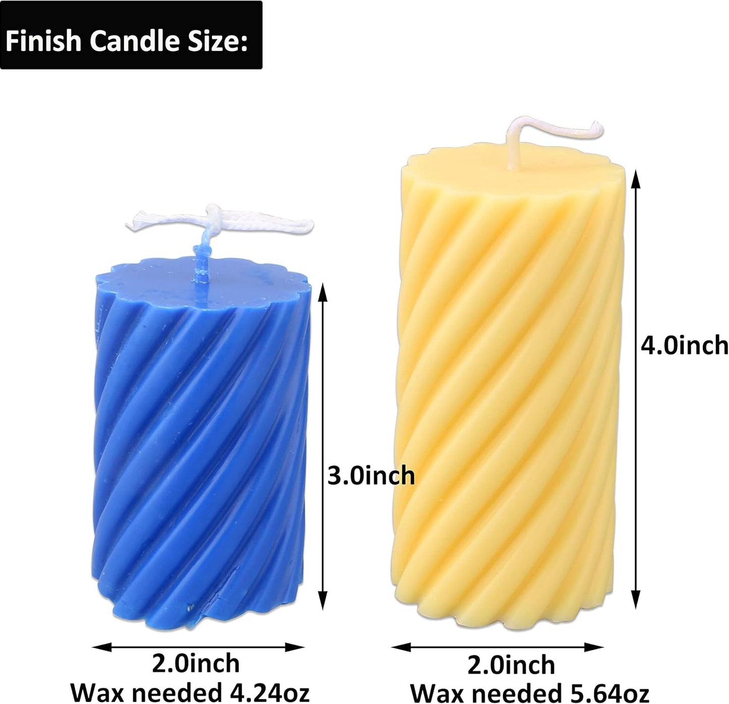 MILIVIXAY 2PCS Spiral Shape Candle Molds - Pillar Candle Molds for Candle Making -Including 60 Ft Wicks,50pcs Wick Stickers, 1pc Wick Leader Wire and 2pc Wick Holders.
