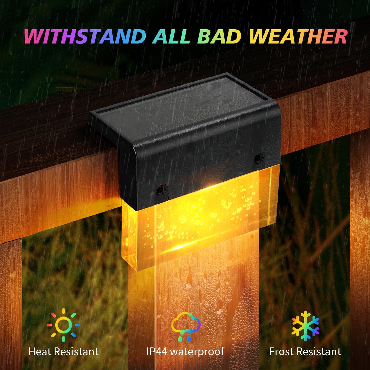 SUNFACE 6 Pack Solar Fence Lights, Acrylic Waterproof LED Deck Light, 2 Lighting Modes, Warm White/7 Color, Model SF-001