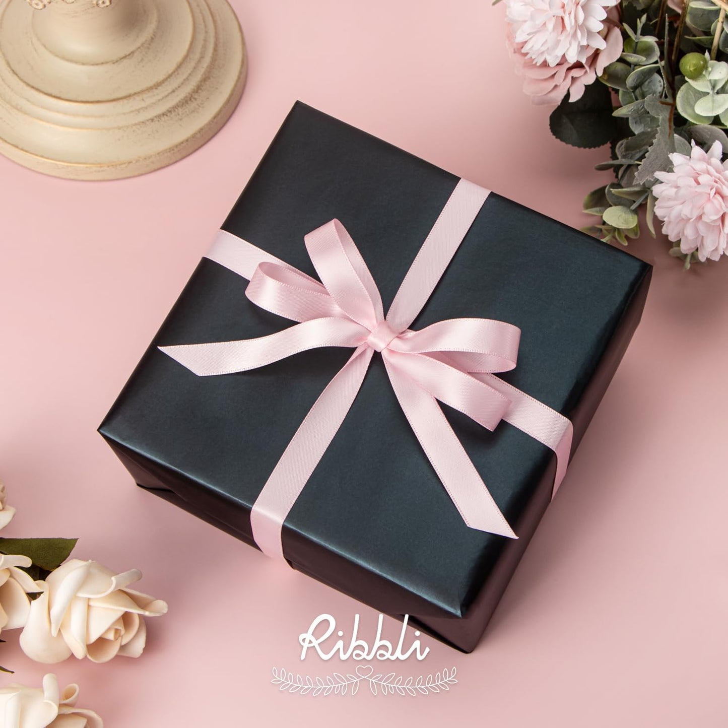 Ribbli Light Pink Satin Ribbon Double Faced Satin 1/2 Inch x Continuous 100 Yards-Baby Pink Ribbon for Gift Wrapping Crafts Wedding Decoration Bows Bouquet Floral Arrangement