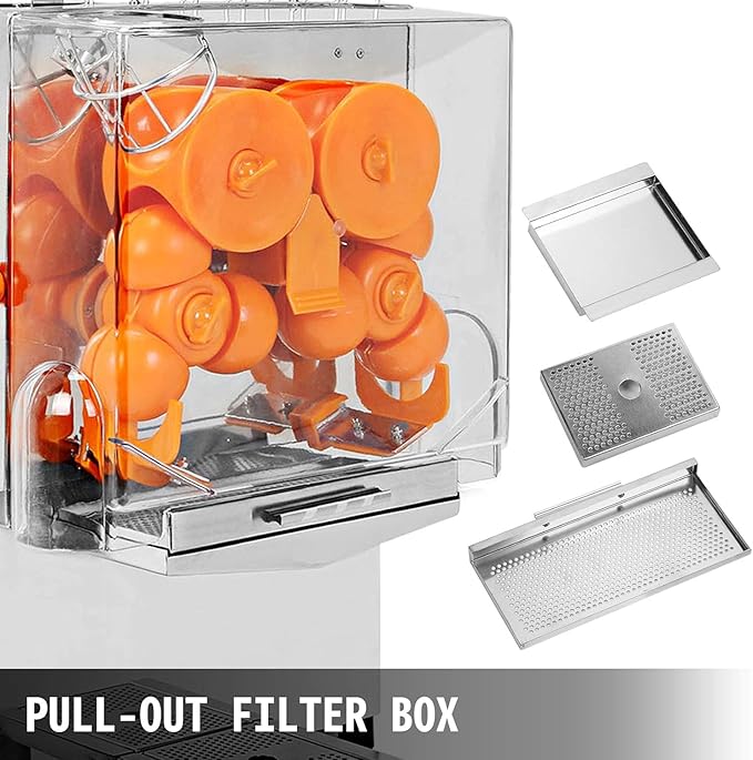 Commercial Juicer Machine, Orange Juice Machine with Pull-Out Filter Box Commercial Orange Juicer 22-30 Oranges Per Minute, 110V Juice Extractor, 120W Oranges Squeezer with Acrylic Cover (E2)