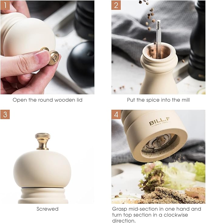 Salt and Pepper Grinder Pepper Mill Grinder Pepper Grinders Shakers Salt Mill Set of 2 with Adjustable Ceramic Rotor 7 Inch Black and White