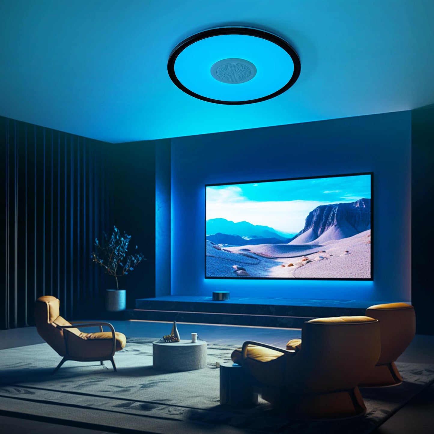 Uprizep Rgb Led Ceiling Light  With Bluetooth Speaker  24W 12Inch Smart Music Ceiling Lamp With App And Remote Control  3000K-6500K Color Changing Lights Fixture For Child Bedroom Bathroom  Black