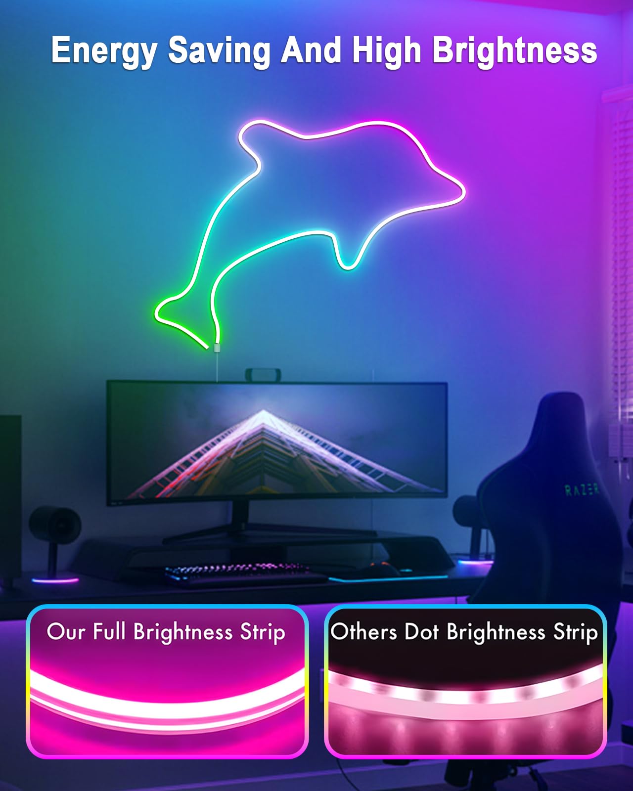 Vrribonx 40Ft LED Neon Rope Lights, RGB Waterproof, App/Remote Control, Flexible, Music Sync, Model V40-01