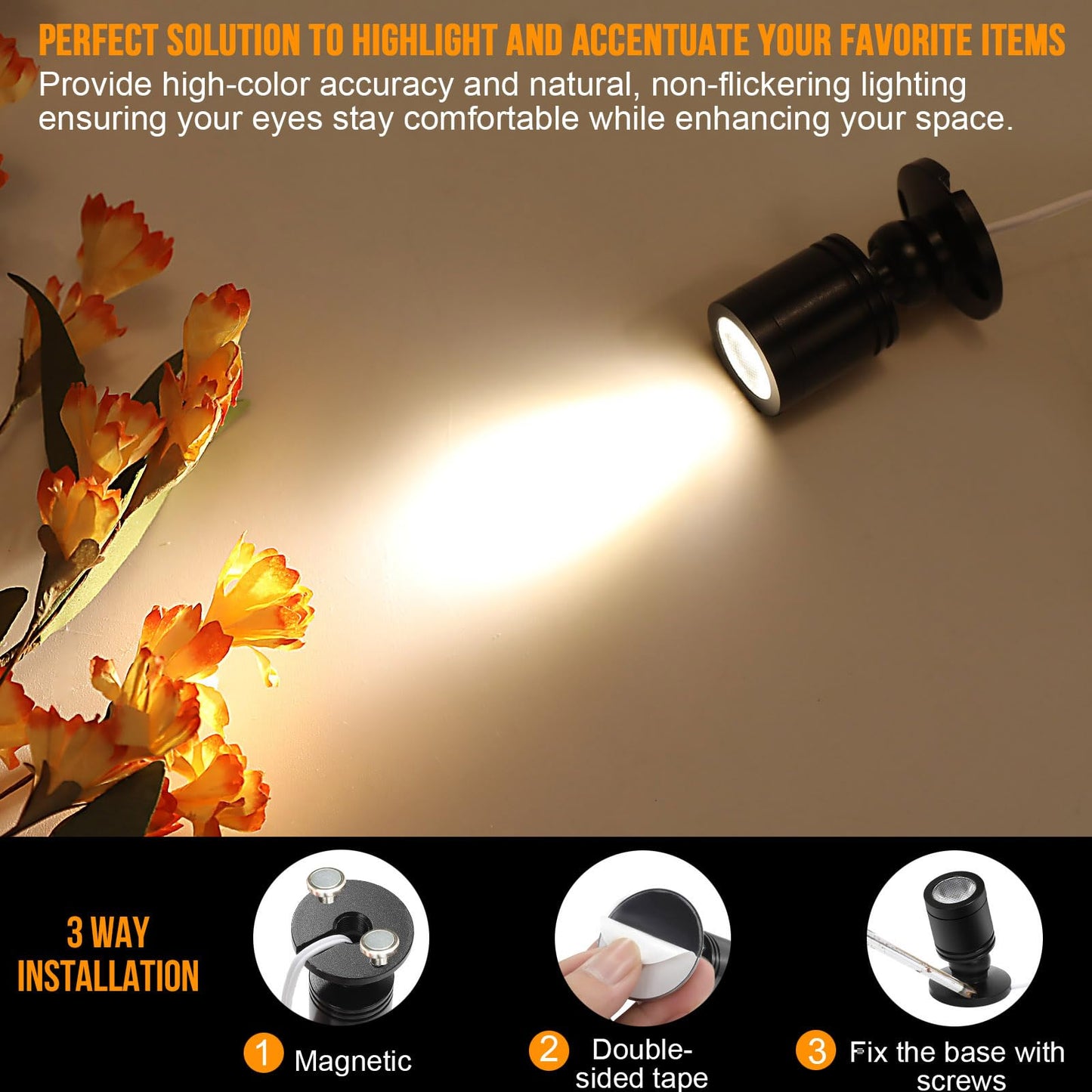 Taysing LED Spot Light Indoor Accent Light Soft White 4 Pack Dimming & Timing for Art, Plants, and Jewelry Display