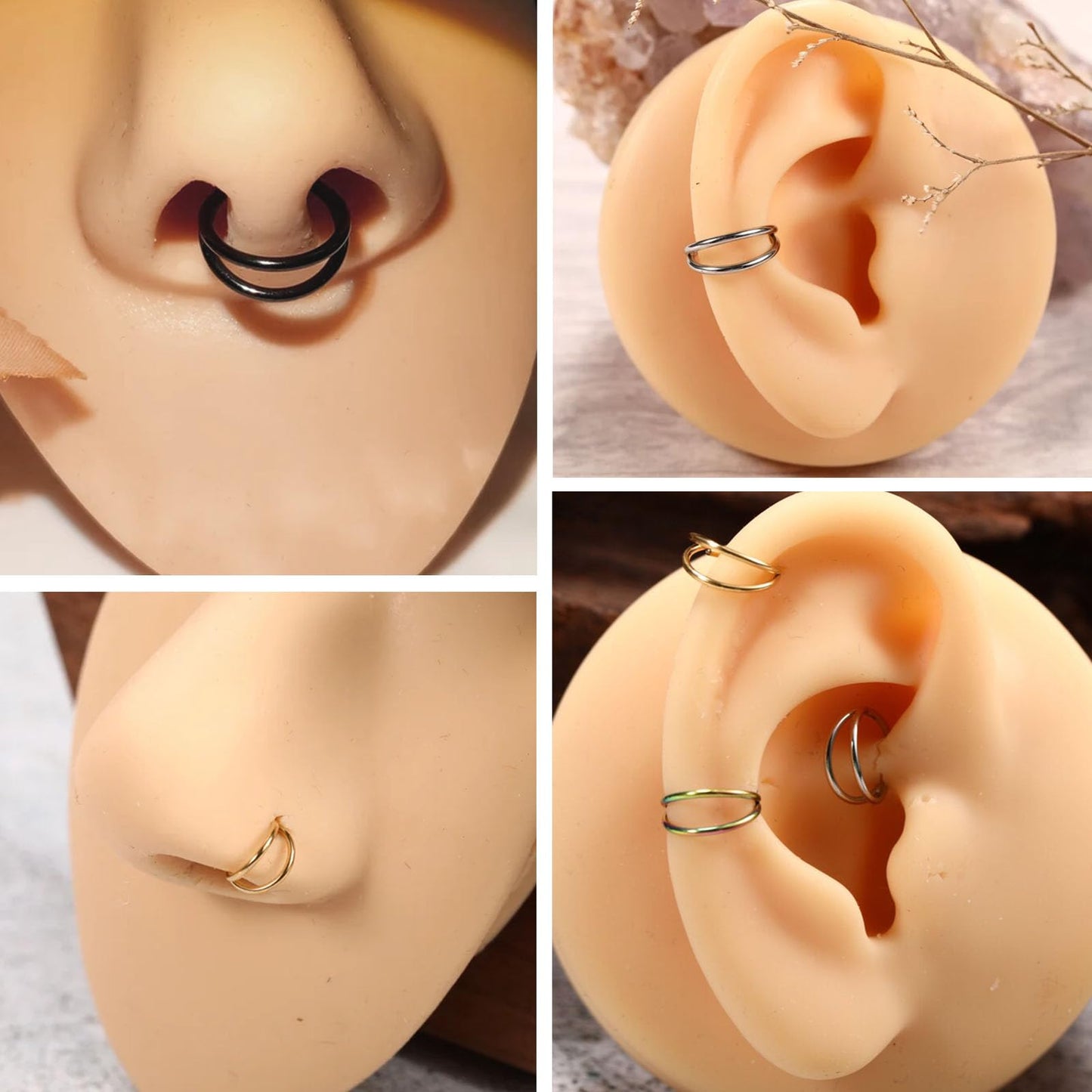 PEAKLINK 20G Conch Hoop Ring Double Open Stacked Septum Rings Cartilage Earrings 316L Surgical Steel Septum Nose Rings 10mm Lobe