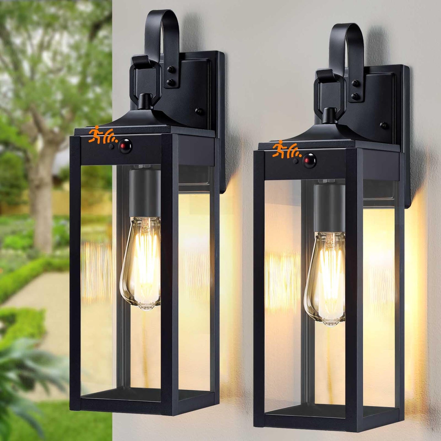 18 Large Motion Sensor Outdoor Lights 2 Packs  Dusk To Dawn Exterior Lighting Fixtures  Modern Black Outdoor Sconces Porch Light For House  Outside Farmhouse Wall Lanterns For Front Door  Garage