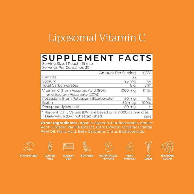 CYMBIOTIKA Vitamin C Individual Packets, Liposomal Delivery, 1000mg, Supplement for Immune Support, Collagen Boost, & Healthy Aging, Skin Hydration Packets, Citrus Vanilla Flavor, 2 Month Supply