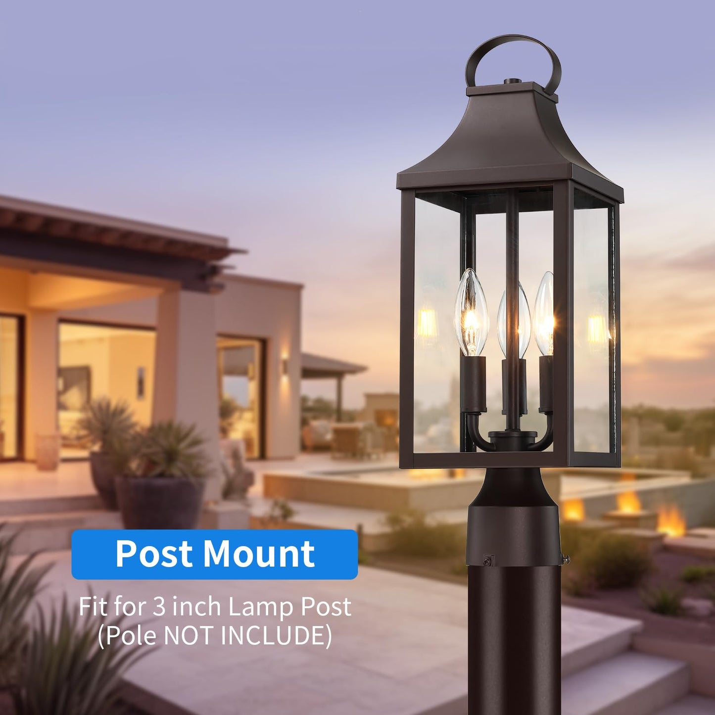 Myhxq 18.62 Post Light Outdoor  Large 3-Light Lamp Post Light Fixture  Modern Pillar Outside Lighting Waterproof Post Lantern Lamp Outdoor Post Light Fixtures Pole Lights For Porch  Brown  1 Pack
