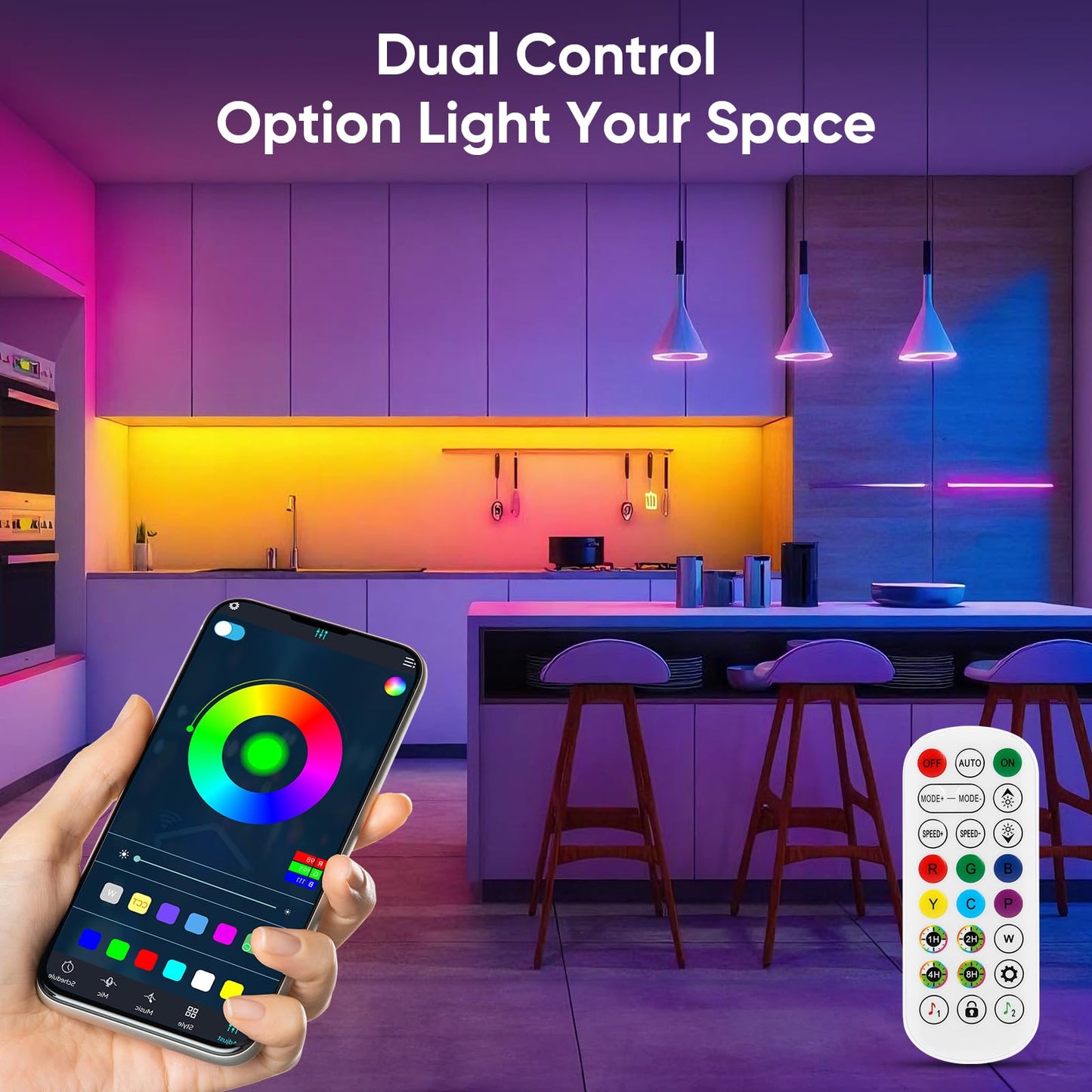 ERBTY LED Strip Lights, 100FT (2 Rolls of 50ft), RGB Color Changing, App & Remote Control, Multicolor, Model YiJiuBaBa-LBHC30M