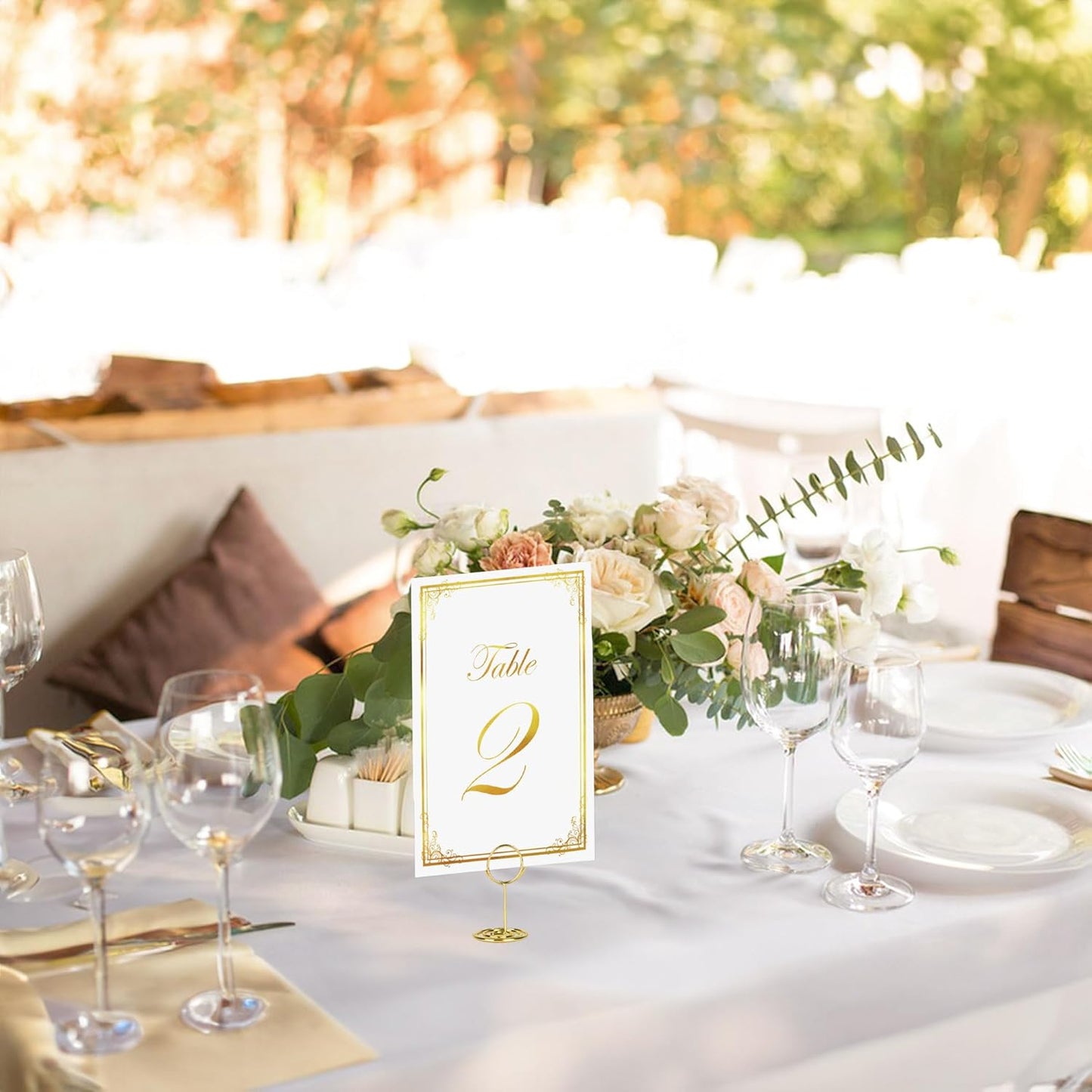 JOYIT 22 Sets Wedding Table Number 1-20 and 2 Card for Gift and Head Table, with 22 Pcs Tables Number Holders, White Gold 4" x 6" Tables Numbers for Wedding Reception(22 Set/White Gold)