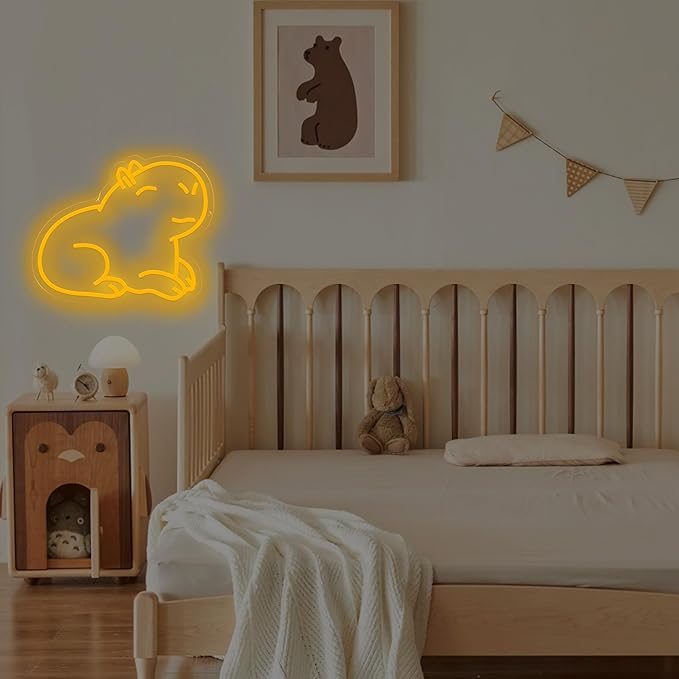 Capybara Neon Sign Capybara LED Light Wall Decor - Kids Room Gift, Cartoon/Party/Capybara Theme