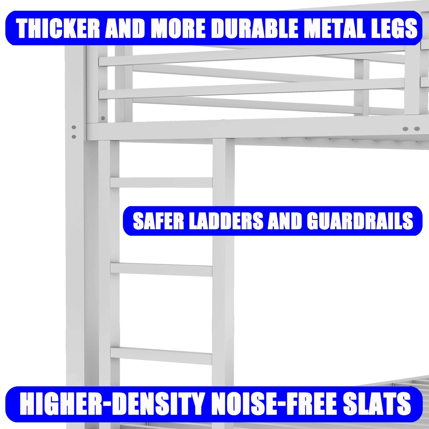 STERXONE Upgraded Version Thickened Stronger Metal Twin Over Full Bunk Bed, Heavy Duty Steel Twin Over Full Size Bunk Bed, Best Bunk Bed Frame for Adults (White,Twin Over Full)
