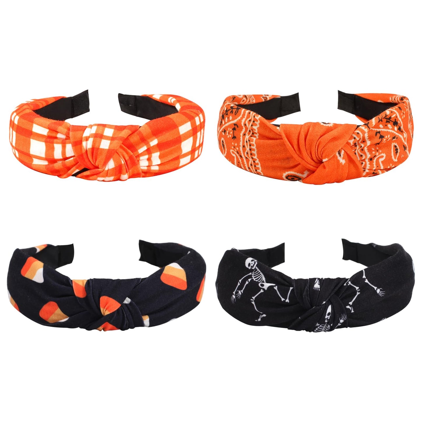 Halloween Headbands for Women Girls Skeleton Skull Candy Wide Knot Heabdand Fall Orange Bandana Plaid Hairbands Hair Accessories