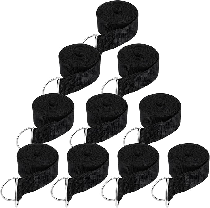 10 Pcs Yoga Strap for Stretching Bulk 6ft Exercise Stretch Band with Metal D Ring Adjustable Pilates Non Elastic Yoga Stre...