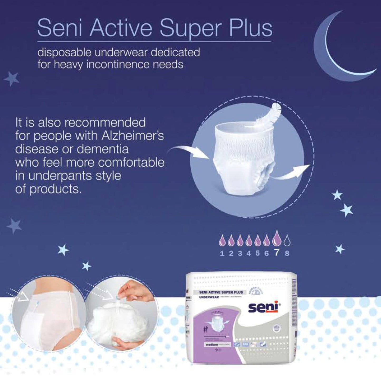 Seni Active Super Plus Unisex Adult Incontinence Underwear, Size Large (39"-53"), 18 Count (1 Pack of 18), Heavy Absorbency, Pull On Disposable Overnight Underwear for Men & Women