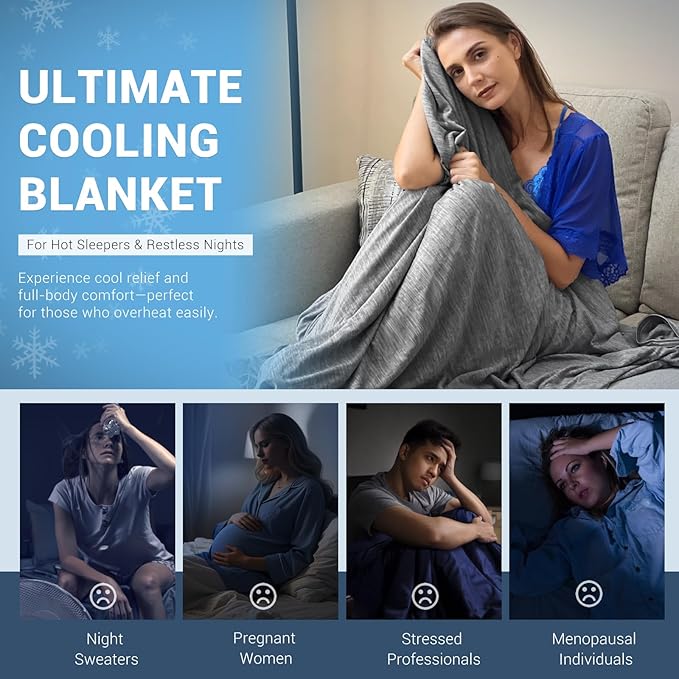 Elegear Revolutionary Cooling Throw Blanket Absorbs Heat to Keep Body Cool for Night Sweats, Arc-Chill3.0 Cool Fiber Q-Max>0.5 for Hot Sleepers, Lightweight Summer Cold Blankets for Sleeping 51" x 67"