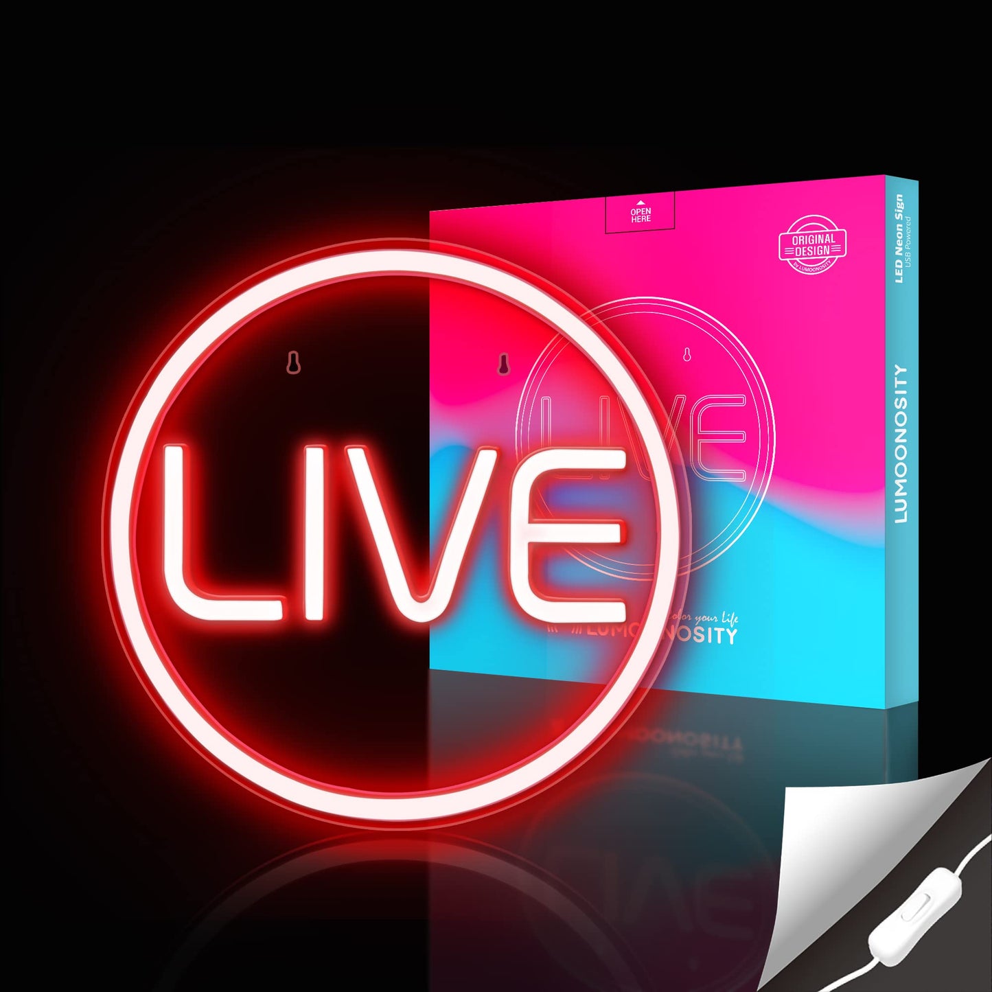 Lumoonosity Live Neon Sign - Red LED On Air Light for Streamers - Extra Large - Model NS-LIVE RED