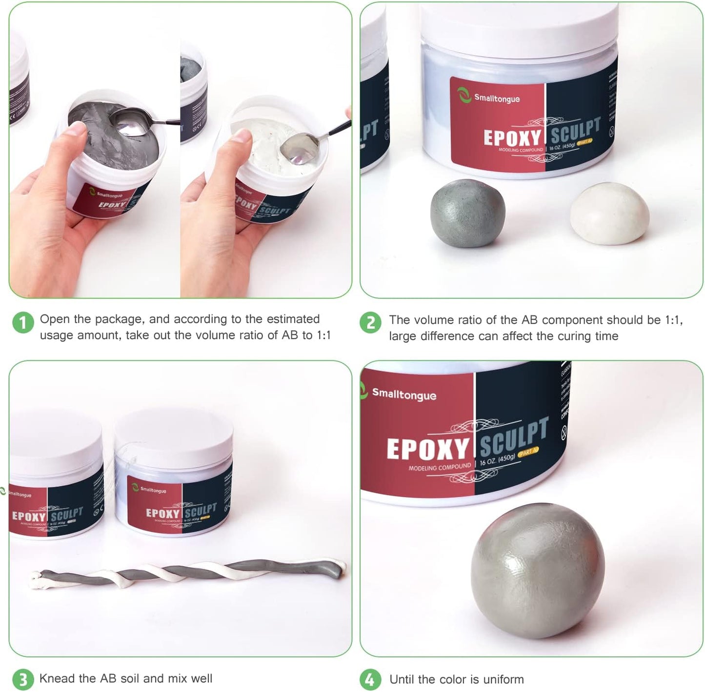 Smalltongue AB Epoxy Sculpt Clay, Natural Color, 2 Part Epoxy Sculpture Modeling Paste Clay (A & B) 1 Pound, Modeling Compound for Modeling, Repair, Fill Up Retrofit and Sculpture