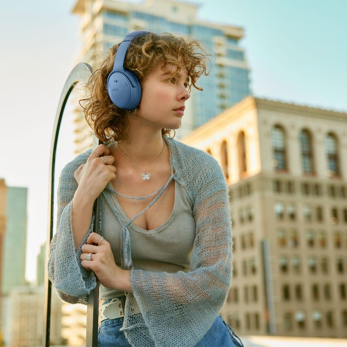 Bose QuietComfort Bluetooth Headphones, Wireless Headphones with Active Over Ear Noise Cancelling and Mic, + Green Extreme 20W 2-Port Wall Charger (Blue Dusk)