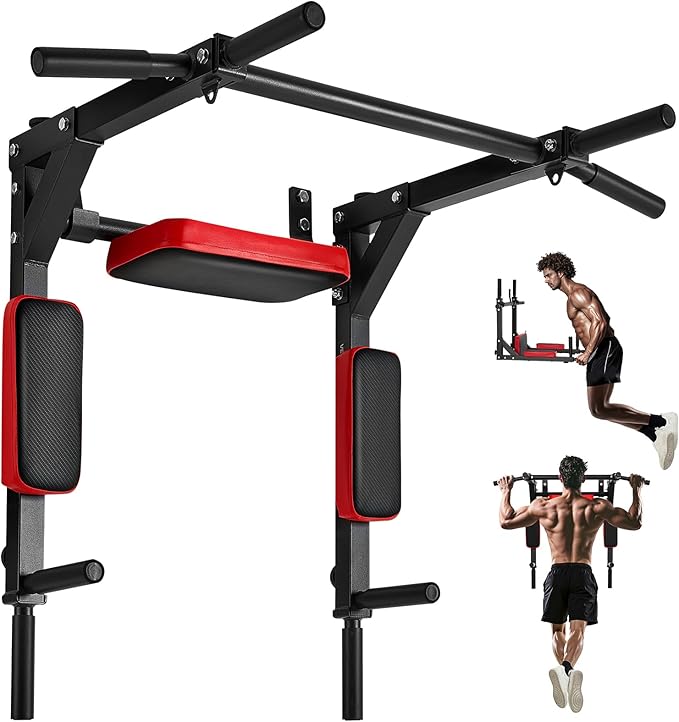 VEVOR Multifunctional Pull Up Bar, Wall Mounted Chin Up Bar Dip Station for Home Gym, Heavy Duty Steel Upper Body Workout ...