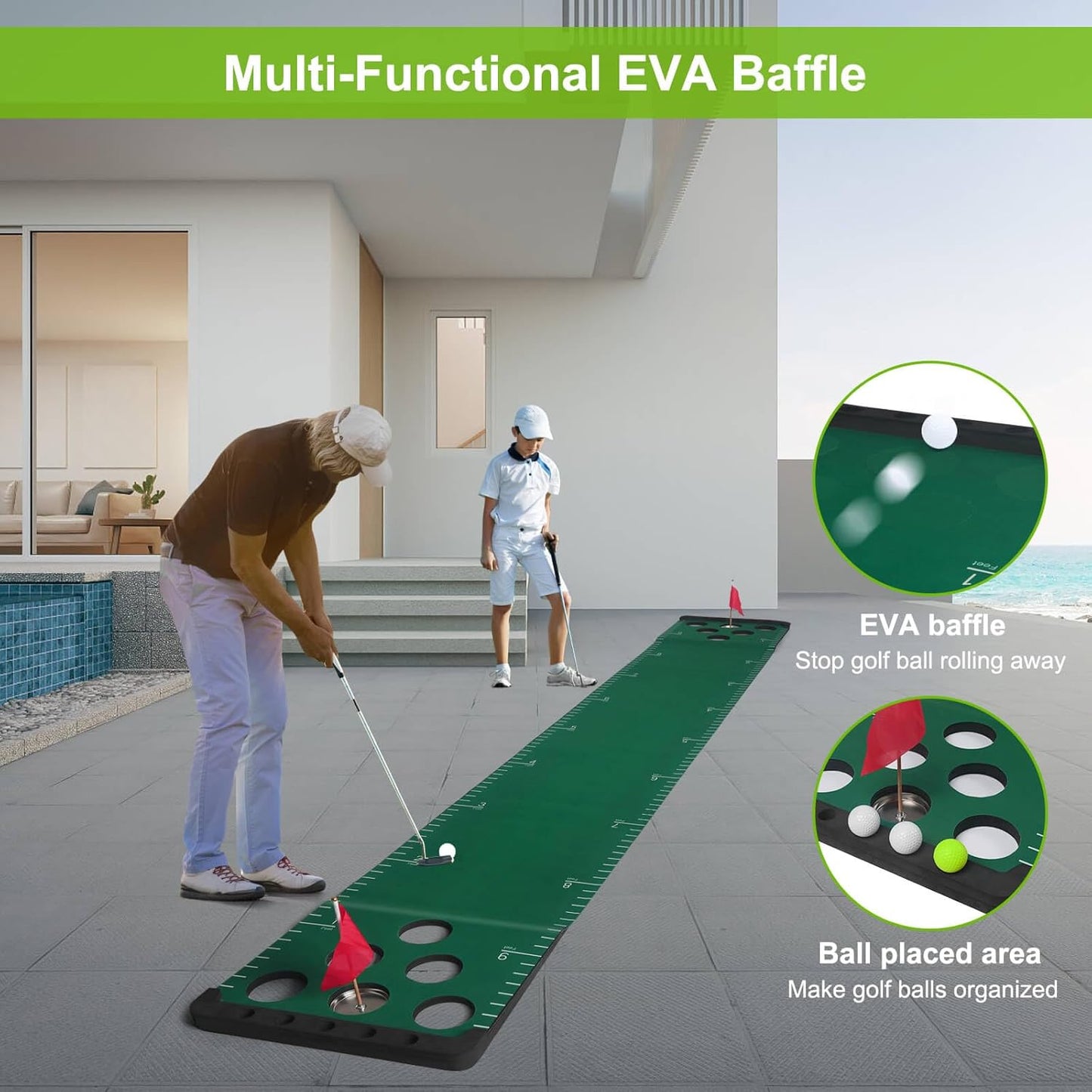 Golf Putting Game Set, Putting Green Pong Game Mat Include 6 Balls, 1 Portable Bag, 2 Flags & Cups for Indoor Outdoor Backyard Party Use