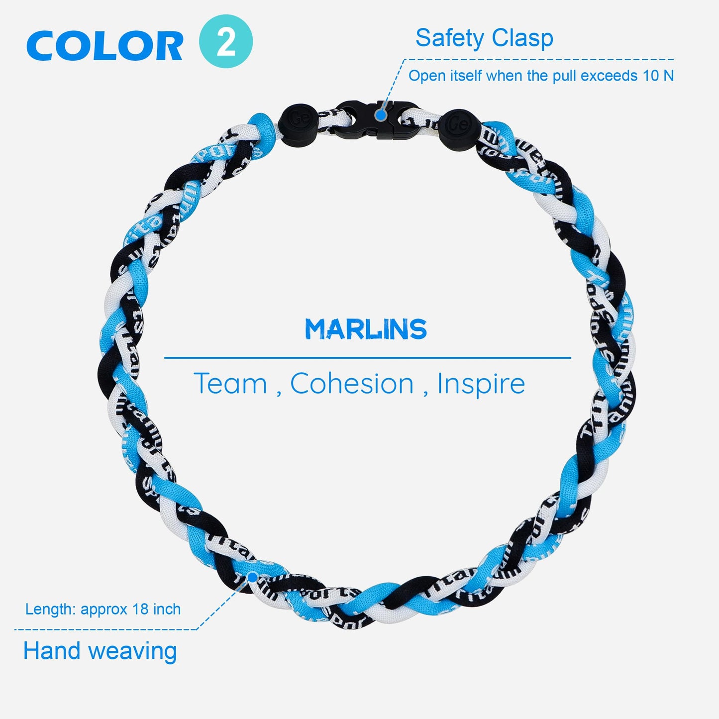 SUPBOMM 3 pcs Baseball Rope Necklaces, League Team Colors Braided Necklace, Baseball Team Gifts, Marlins