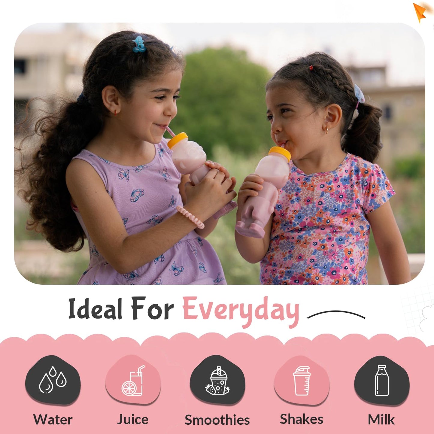2 Pack Honey Bear Straw Cup for Babies - 8-oz Honeybear Bottle Baby Cup Set with Improved Safety Lid Design,Training Straws & Cleaning Kit, Leak-Proof Therapy Learning Sippy Cups,Food-Grade & BPA Free