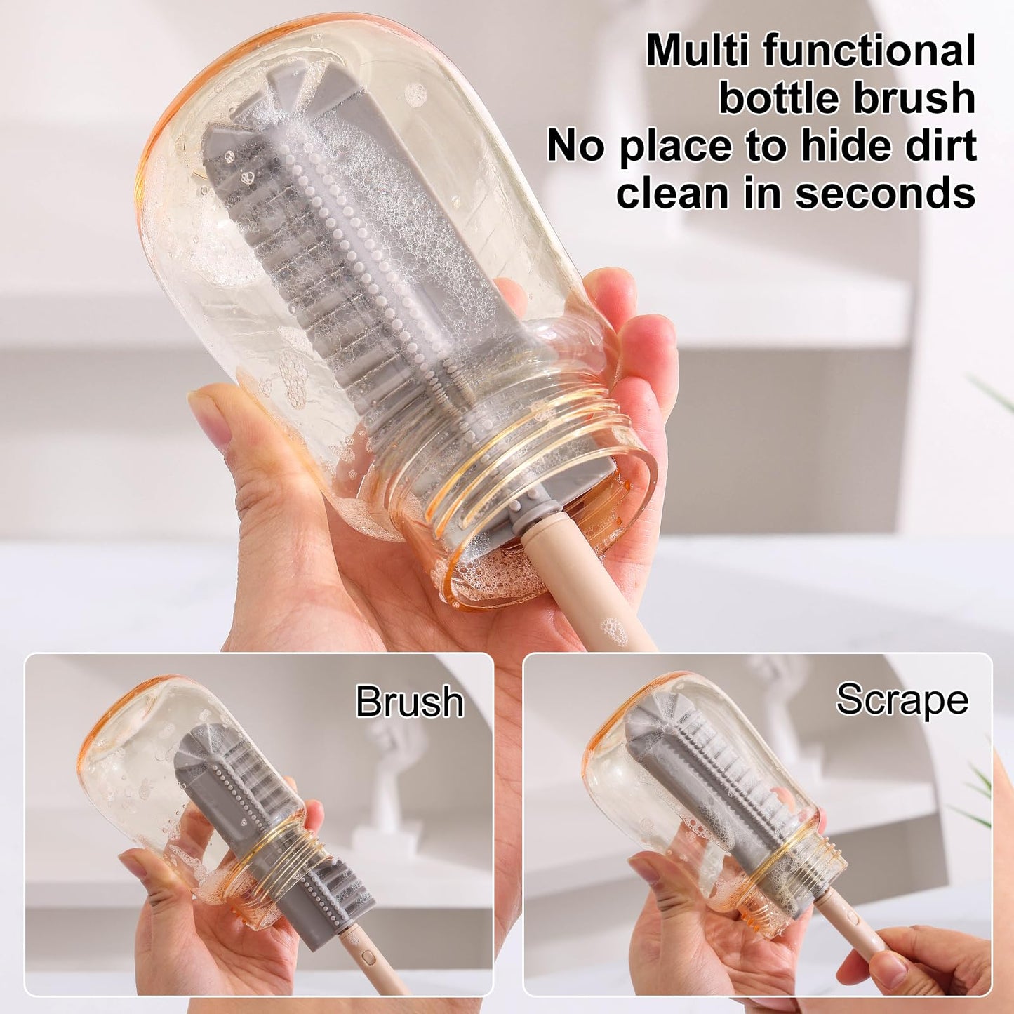 DIJIAMEIYA Baby Bottle Drying Rack，Travel Baby Bottle Drying Rack Set, Cleaner Kit with Silicone Bottle Brush,Straw Brush, Suitable for Home use or Traveling with Babies (Coffee Color)