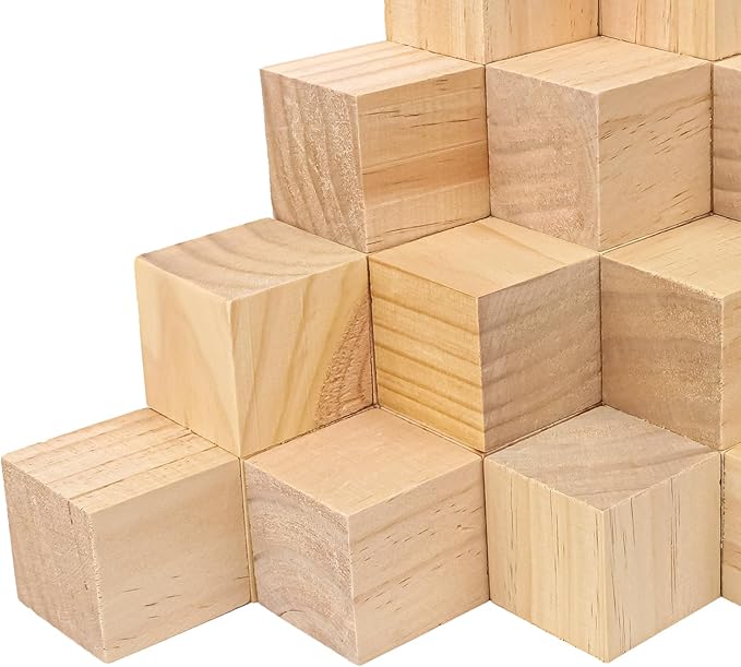 52 PCS Premium 2 Inch Wooden Cubes, Natural Pine Wood Cubes for Crafts, Wood Blocks Ready for Artistic DIY Projects-Unleash Creativity with Blank Wood Blocks