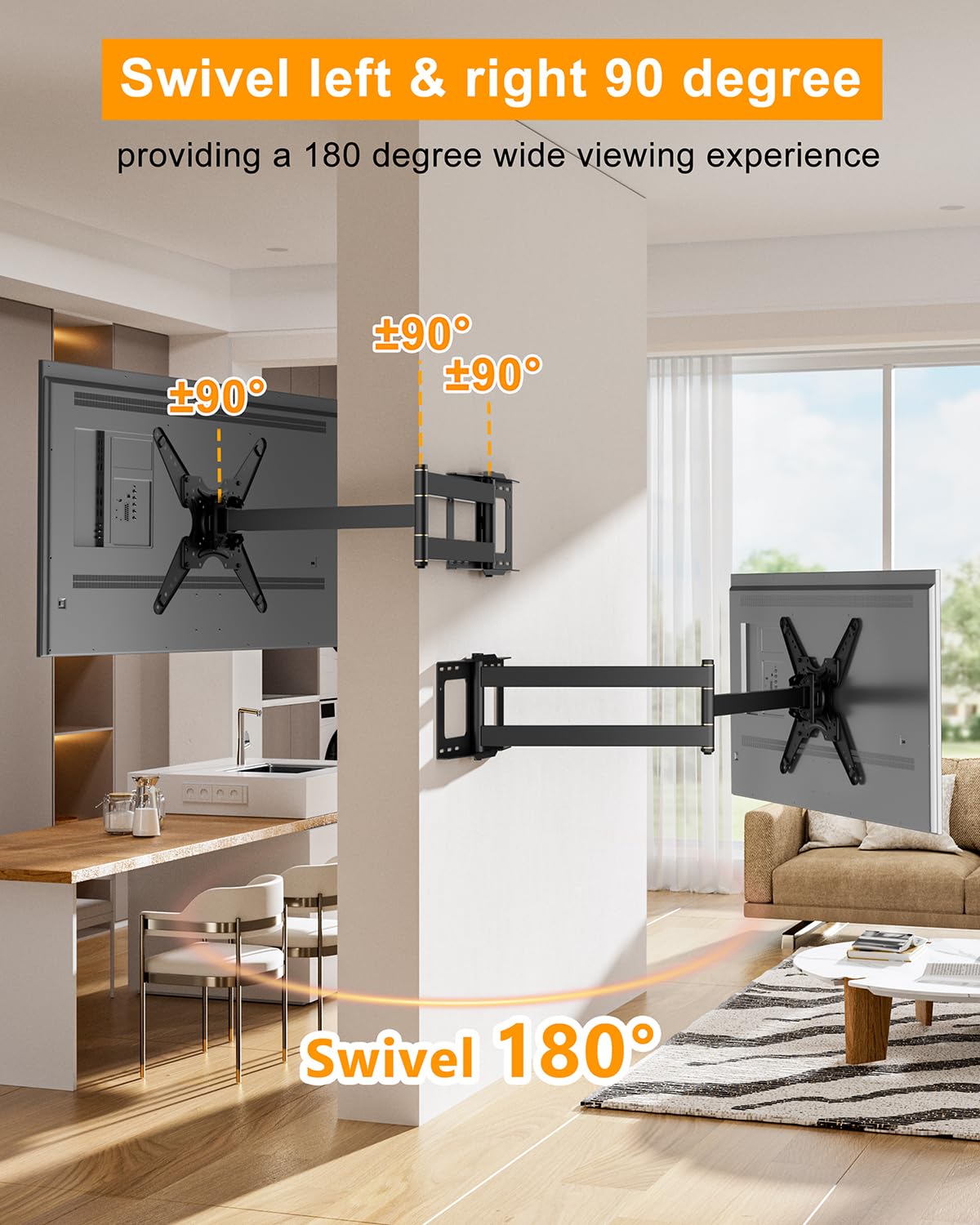 WHYFONE 48'' Extension Long Arm Rotating TV Wall Mount Heavy Duty, Landscape to Portrait Full Motion TV Mount Vertical for 26''-65'' Screens, VESA 400x400mm,16''Wood Stud/Concrete/Brick Wall