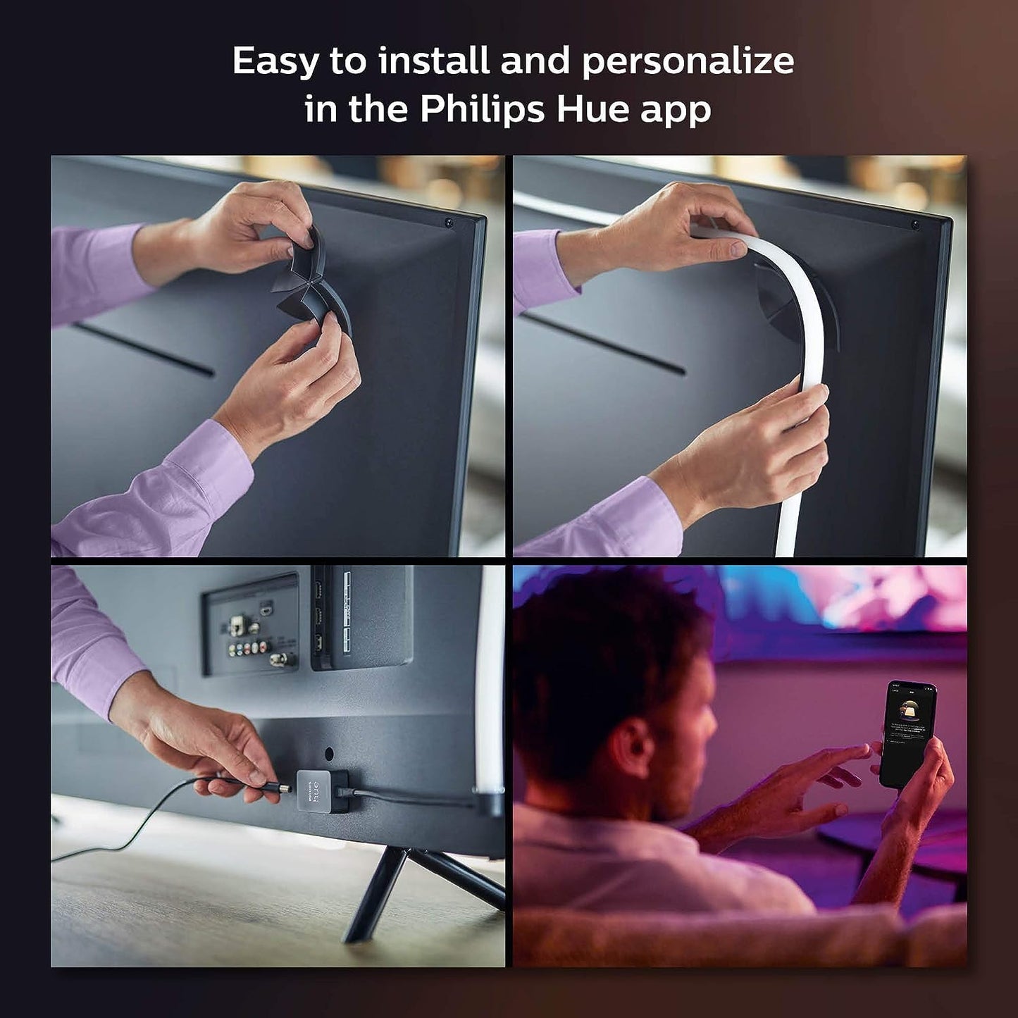 Philips Hue Gradient LightStrip, 75-Inch, Black, Sync with TV & Music, Model 560425