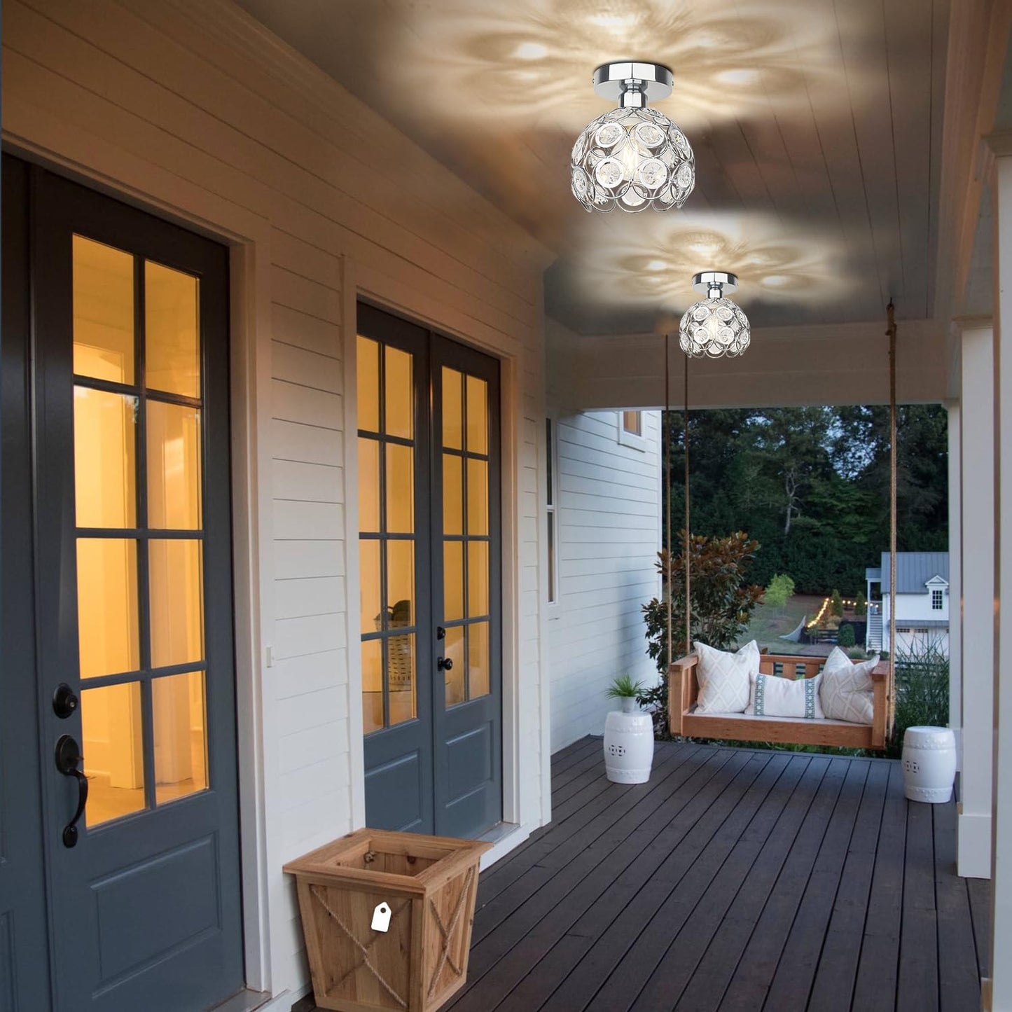 TISLYCO Semi Flush Mount Ceiling Light Fixture, Crystal Mini Chandelier, 7.7inx4.7in, Silver